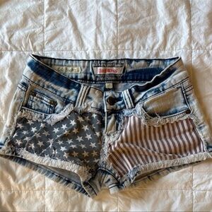 Y2K American Women Denim Star and Stripes Flag Patriot Pattern Short Shorts